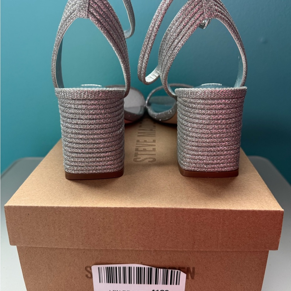 Steve Madden Silver Strappy Heels - Picture 3 of 6